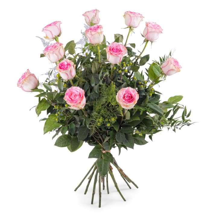 Caricia, 12 Rosas Rosas de Tallo Largo