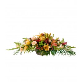 Basket for funeral in white and orange colours, Basket for funeral in white and orange colours