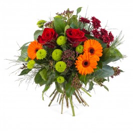 Bouquet in warm shades and greens, Bouquet in warm shades and greens