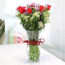 Vase of roses & seasonal flowers, Vase of roses & seasonal flowers