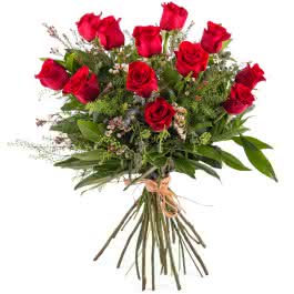 Ramo Amor, 12 Rosas Rojas de Tallo Largo