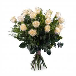 Cariño, 18 Rosas Blancas de Tallo Largo