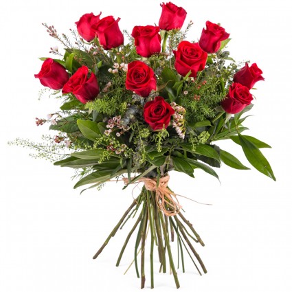 Ramo especial Amor, 12 Rosas Rojas de Tallo Largo