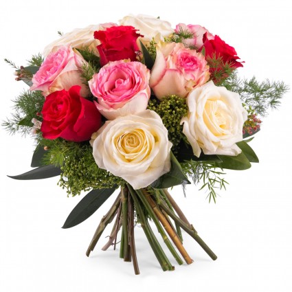 Ramo de Rosas - Delicadeza, Rosas Multicolor de Tallo Corto