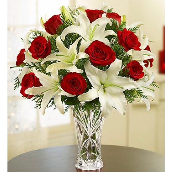 Arrangement of Red Roses and White Liliums in Vase, AZ#4221
Arrangement of Red Roses and White Liliums in Vase