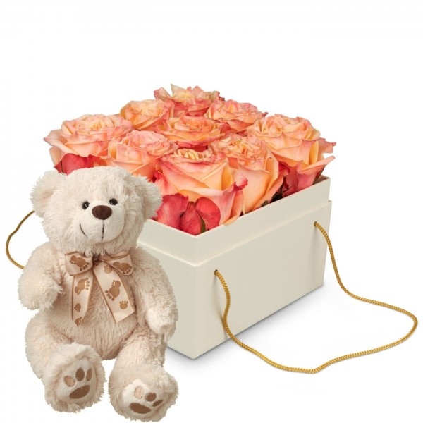 Flowerbox «Vienna» (15 cm) with teddy bear, Flowerbox «Vienna» (15 cm) with teddy bear