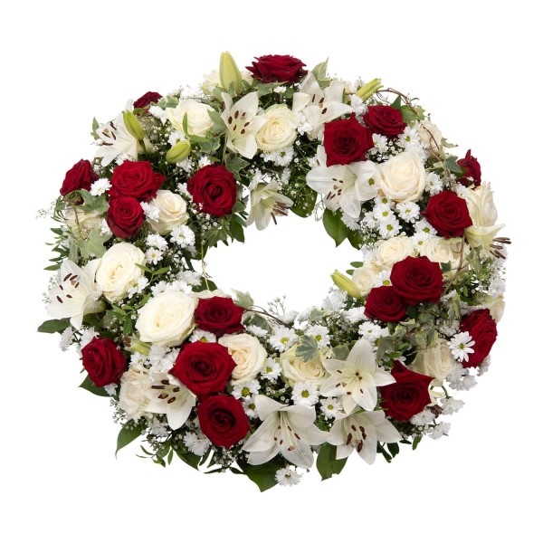 Funeral wreath in red and white, Funeral wreath in red and white