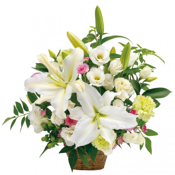 Sympathy arrangement in white with some pastel colors, Sympathy arrangement in white with some pastel colors