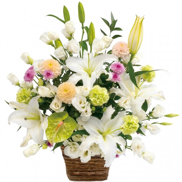 Large sympathy arrangement in white with some pastel colors, Large sympathy arrangement in white with some pastel colors