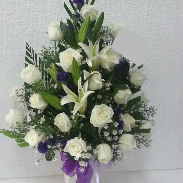 Funeral spray/arrangement with ribbon, Funeral spray/arrangement with ribbon