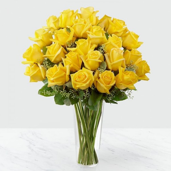 24 Yellow Roses in Vase, 24 Yellow Roses in Vase