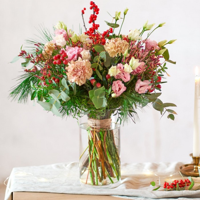 Deseos de Navidad, Ramo de Navidad en tonos rojos, rosados y salmón