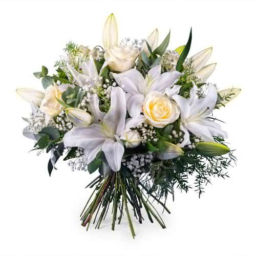 Flores blancas en la Ofrenda a la Virgen del Pilar el 12 de octubre